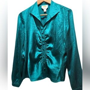 Talbots Teal Silk Button-Up Blouse